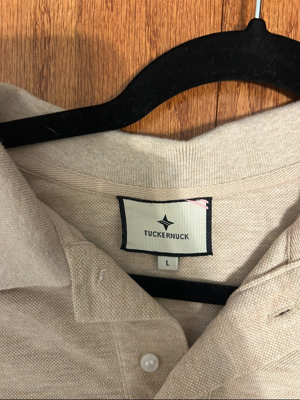 Tuckernuck Beige Trim Polo Top Size Large Preppy Coastal Chic - Picture 4 of 7